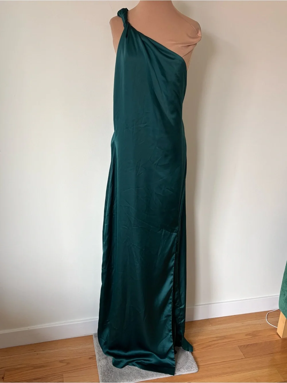 Free People Victoria Green Twist One Shoulder Satin Maxi Dress Gown Size 16